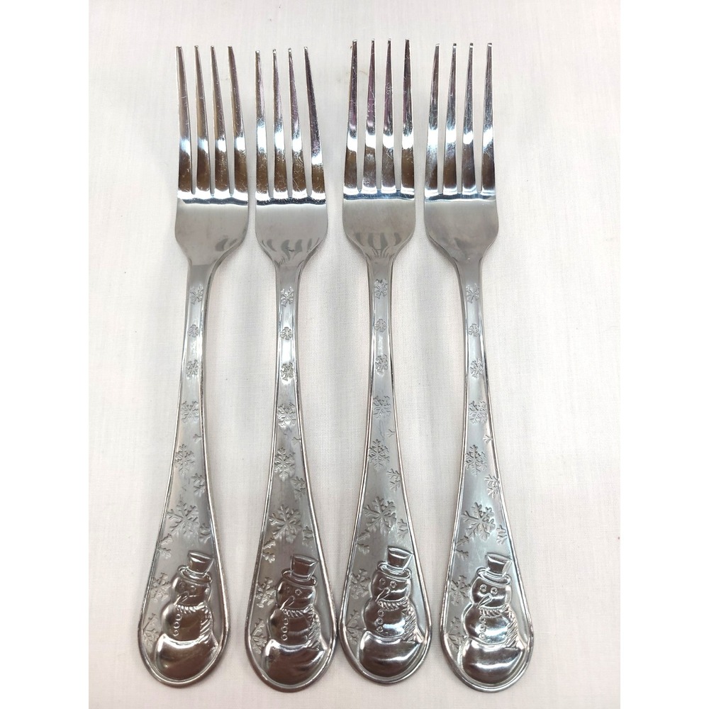 4 Cambridge Stainless Flatware Silverware  SNOWMAN FROST Dinner Forks 8"